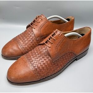 J Peterman Co Shoes Mens Size 11 W Brown Woven Leather Cap Toe‎ Oxfords Italy